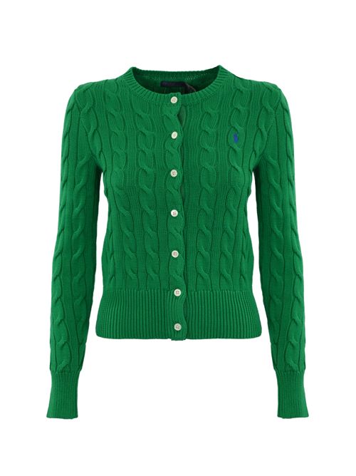 Cardigan a trecce in cotone Verde con logo POLO RALPH LAUREN | 211891643020